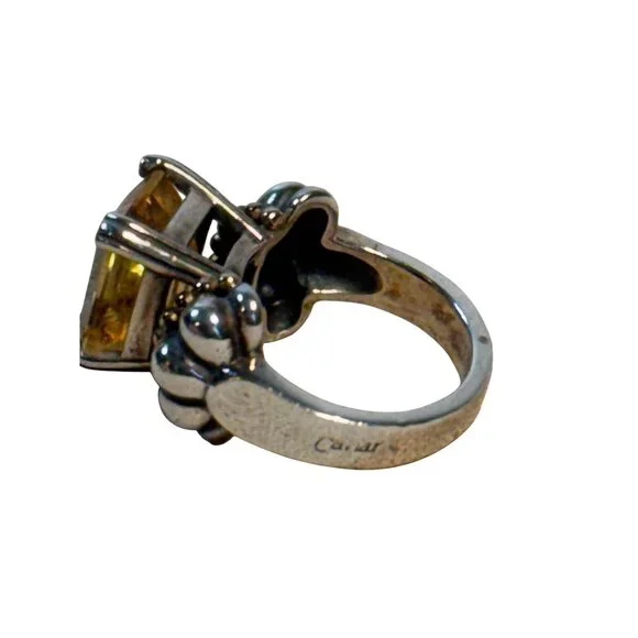 Vintage LAGOS CAVIAR Sterling Silver & 18K Gold Emerald Cut CITRINE Ring 6.75 - Picture 9 of 15